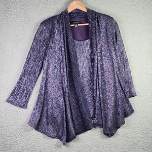 R&M Richards Metallic Purple Twinset Cardigan Attached Tank Shimmer Occasion M